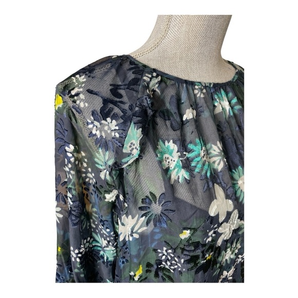 Ann Taylor Loft Floral Sheer Navy Blue Winter Garden Flounce Flare Dress Medium - Picture 6 of 10